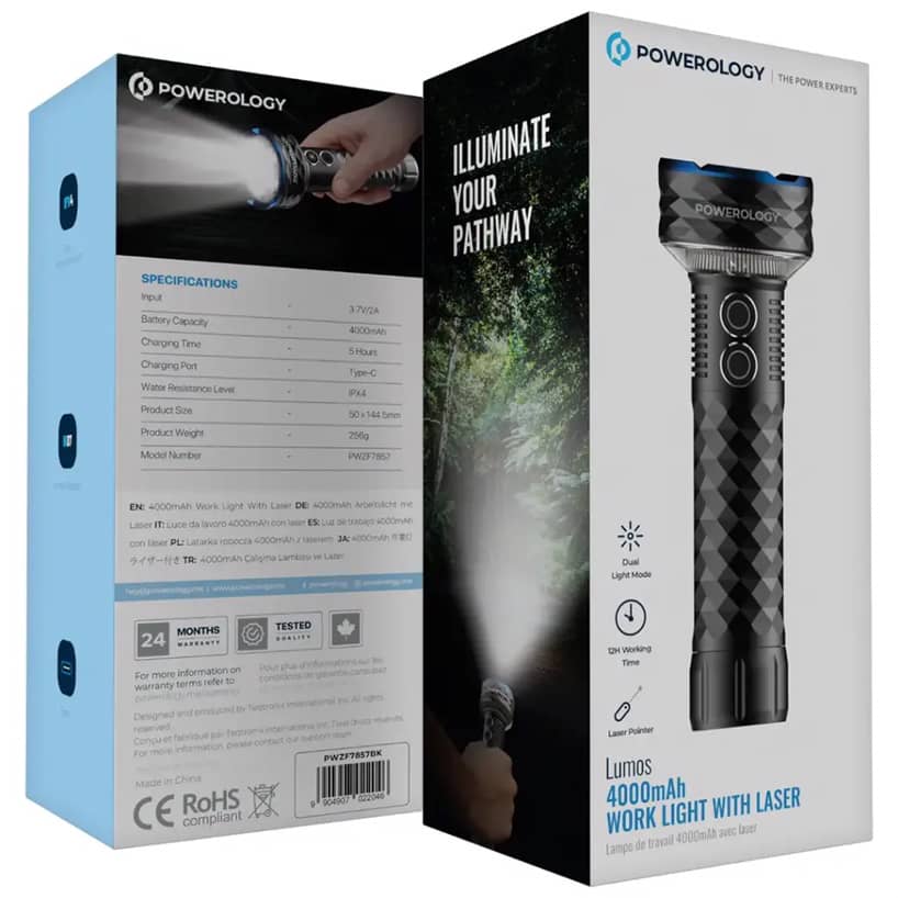 چراغ قوه پاورولوژی Powerology Lumos 4000mah Work Light With Laser